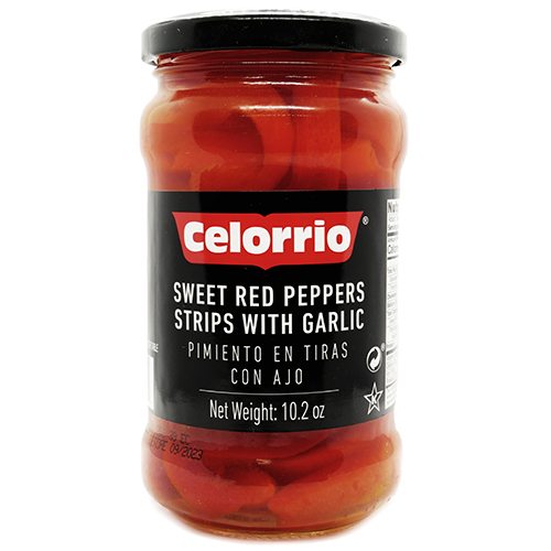 Celorrio Sweet Red Peppers Strips With Garlic 10.2 oz